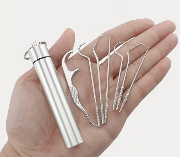 7pcs Portable Stainless Steel Toothpicks Pocket Set