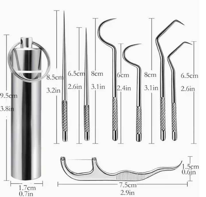 7pcs Portable Stainless Steel Toothpicks Pocket Set